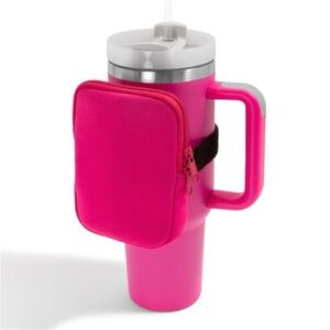 New Hot Pink Personalized Tumbler Pouch fits 20-40 oz bottles Ltr J + 3 charms